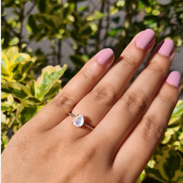 18k Rose Gold Vermeil Rainbow Moonstone Ring - Anniversary, Birthday, Gift for Her, Engagement, Promise, Gemstone Ring, Sterling Silver Ring
