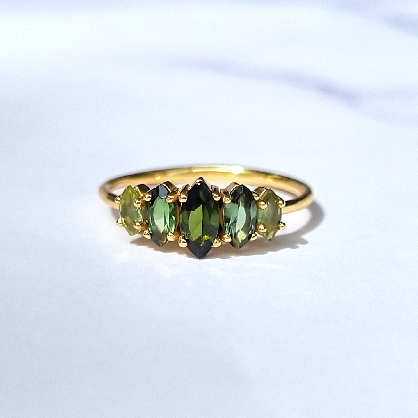  Oval cut Ombre green wedding, engagement and promise ring in 18k gold vermeil.