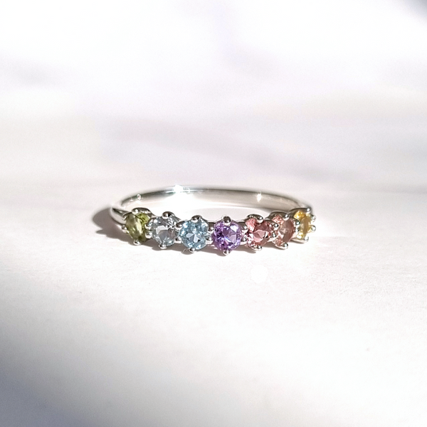Pastel Rainbow Gemstone Ring in Sterling Silver