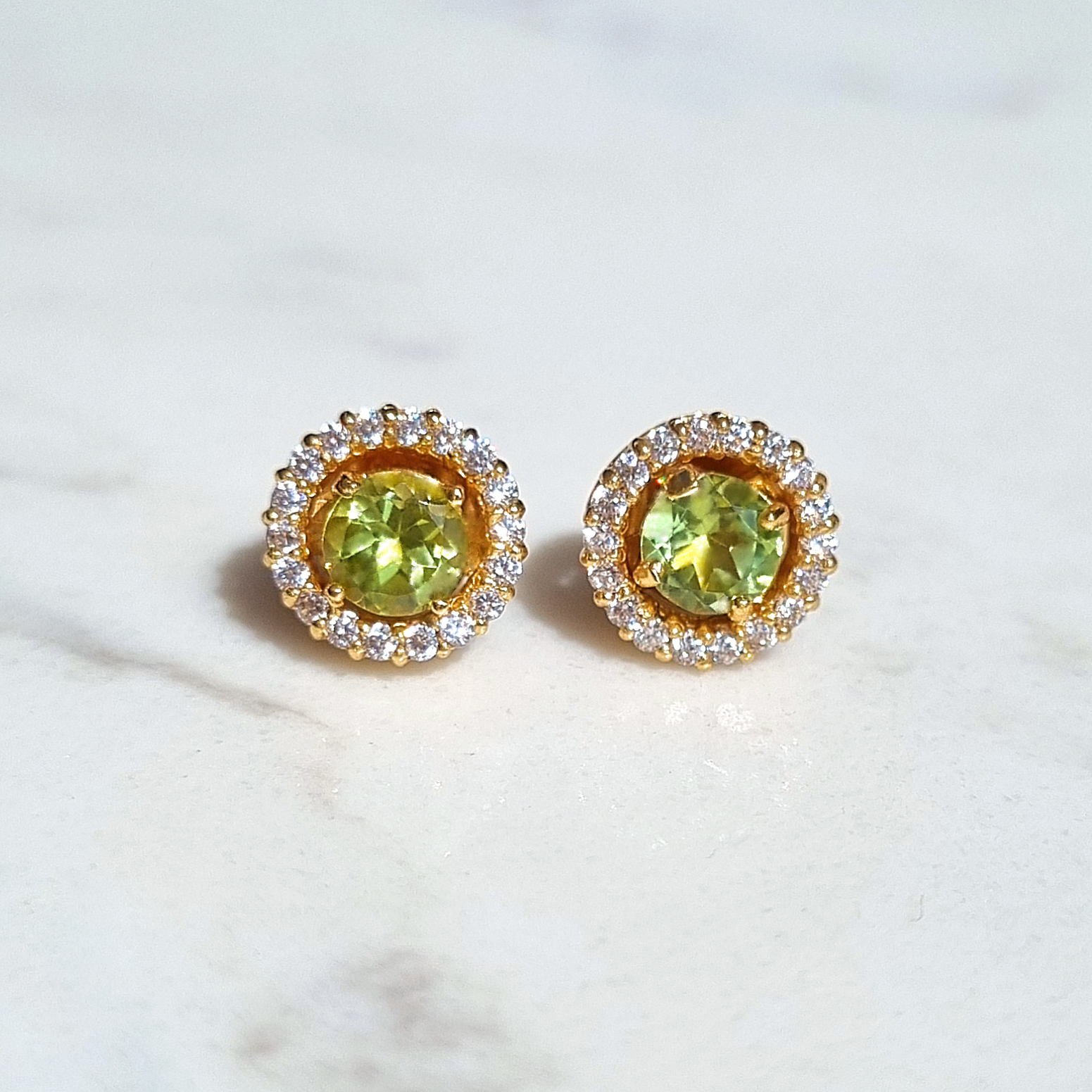 Peridot Halo Stud Earrings with Jackets in 18k Gold Vermeil