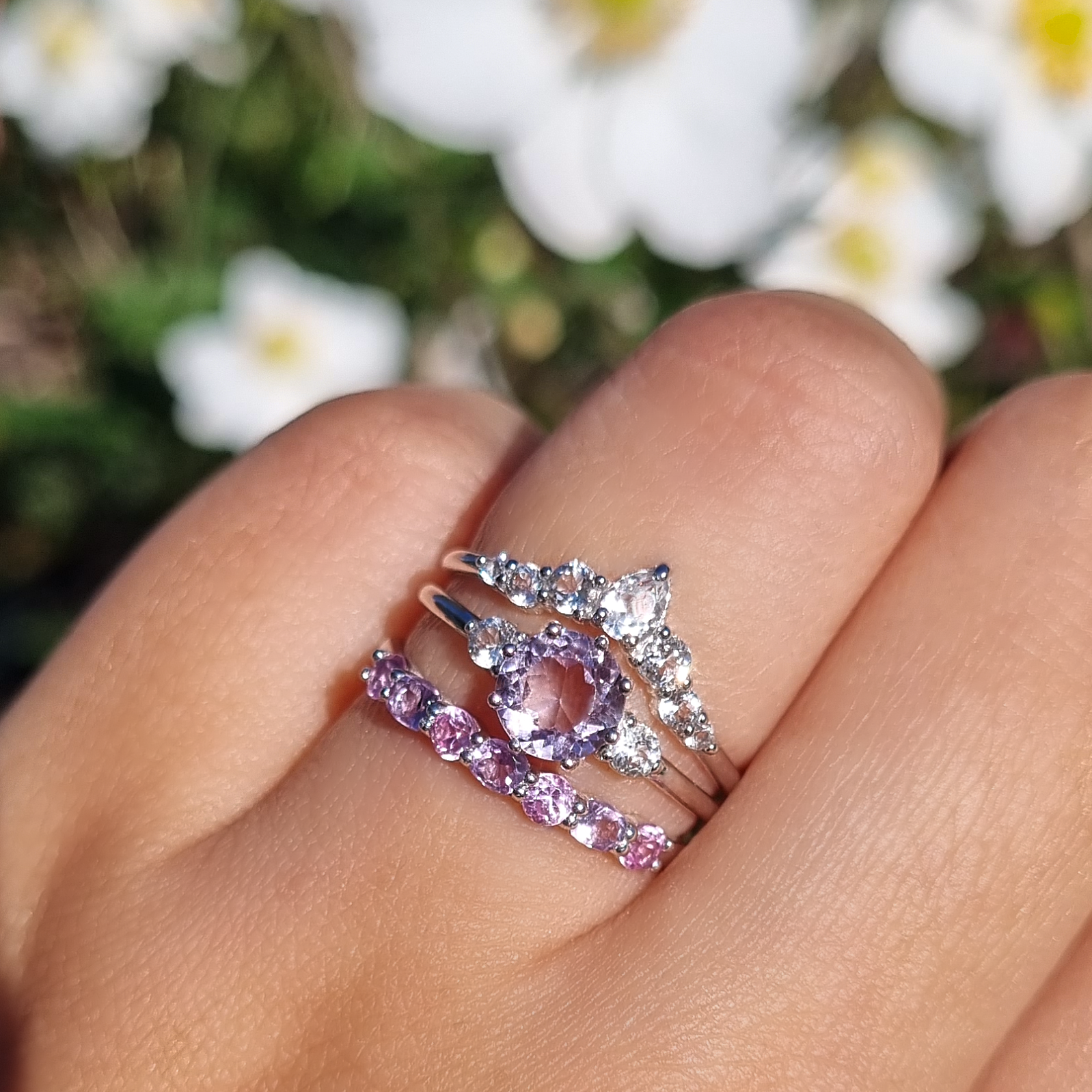 Lavender Amethyst Ring Sterling Silver Ring Set, Engagement & Promise Ring Stack, Classic Setting Gemstone Statement Ring, Anniversary, Birthday Gift For Her, Mum, Girlfriend, Wife, Fiance Christmas Gift, Purple gem, Dainty, Victorian, round Cut Ring