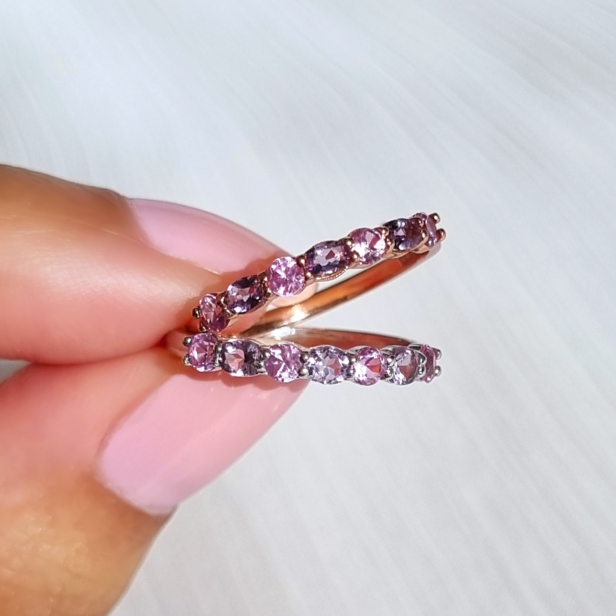 Pink Sapphire & Pink Amethyst Half Eternity Band in Sterling Silver