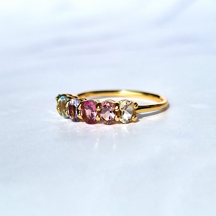 oval cut rainbow colour gemstone ring in 18k gold vermeil .present for birthday, promise.