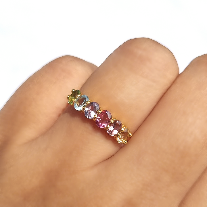 oval cut rainbow colour gemstone ring in 18k gold vermeil .present for birthday, promise.