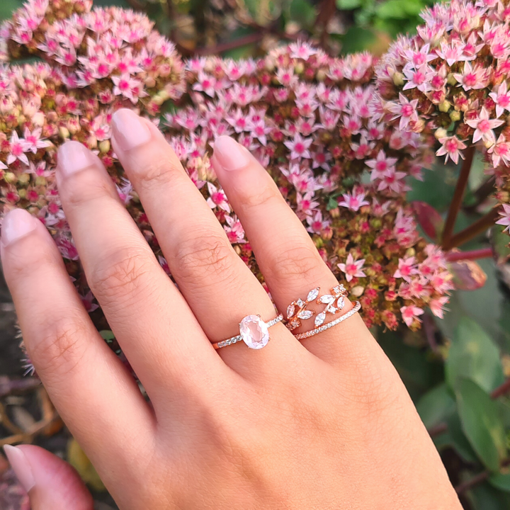18k Rose Gold Plated Sterling Silver Adjustable Leaf Ring - Stackable, Stacking, Minimalist, Dainty Ring, Birthday, Anniversary, Bridal Gift, Gift For Her, Mum, Rose quartz ring, eternity ring