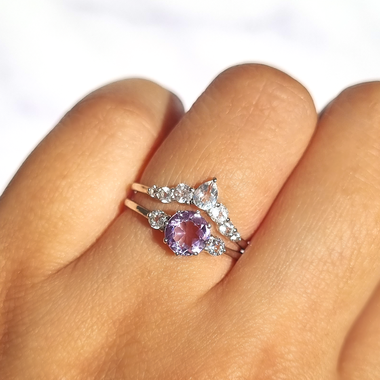 Lavender Amethyst Ring Sterling Silver Ring Set, Engagement & Promise Ring Stack, Classic Setting Gemstone Statement Ring, Anniversary, Birthday Gift For Her, Mum, Girlfriend, Wife, Fiance Christmas Gift, Purple gem, Dainty, Victorian, round Cut Ring