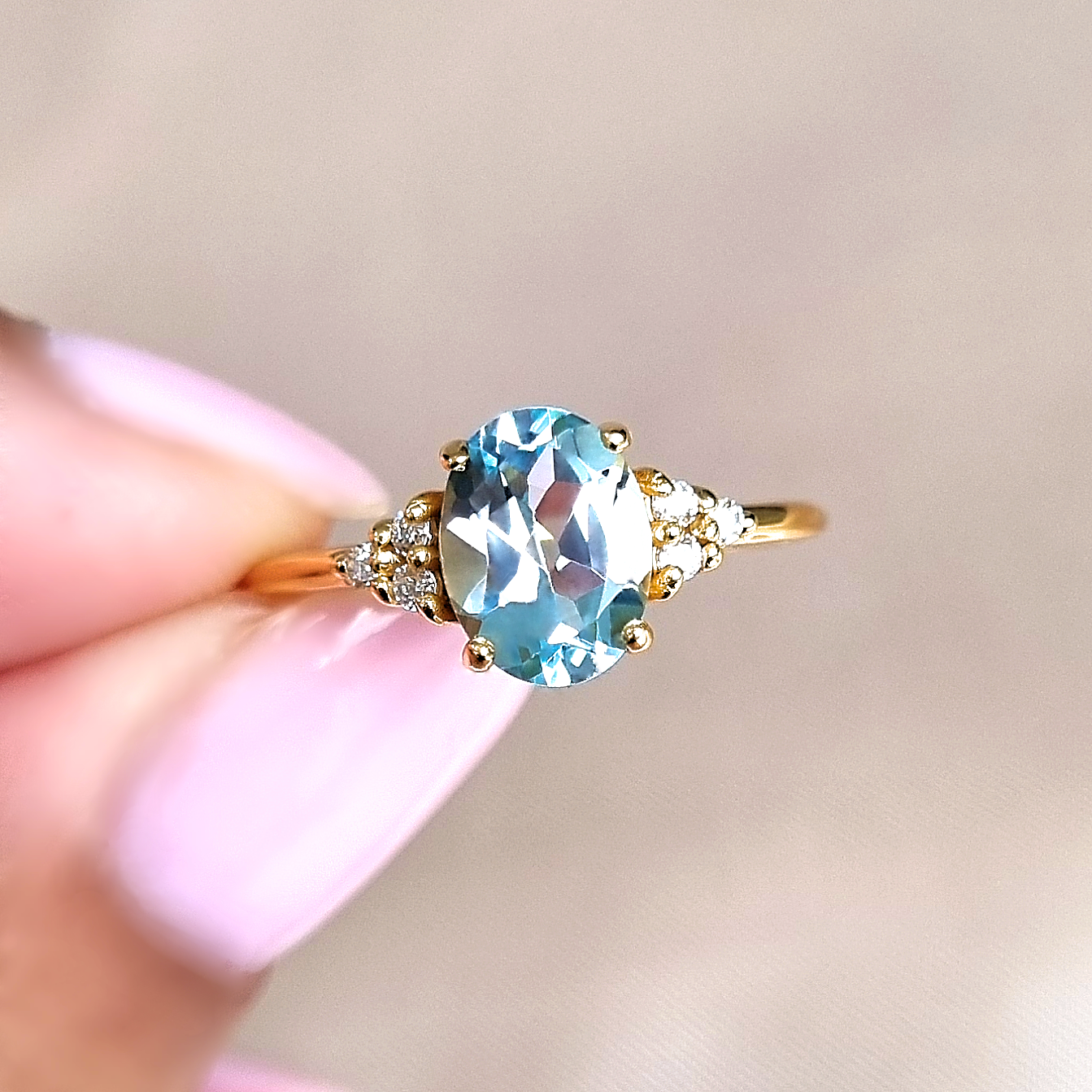 oval cut sky blue topaz engagement and wedding ring in 18k gold vermeil