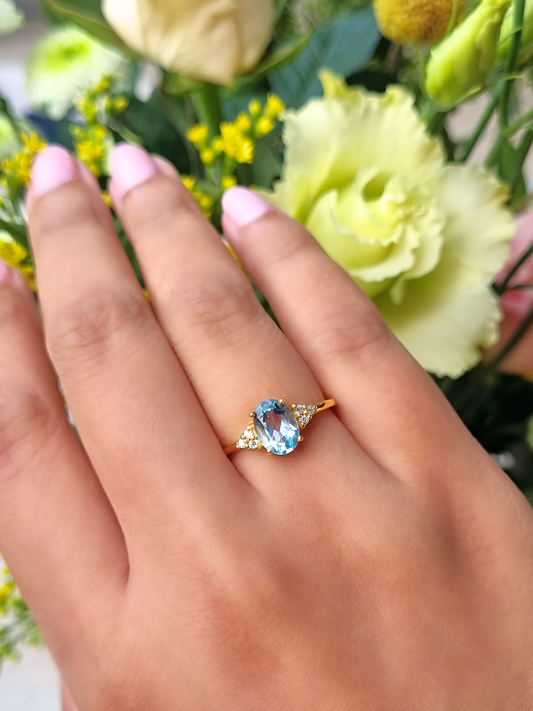oval cut sky blue topaz engagement and wedding ring in 18k gold vermeil