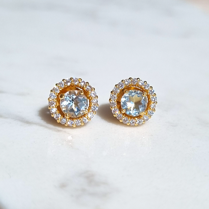 round cut blue sky and diamond removable jackets earring in 18k gold vermeil.