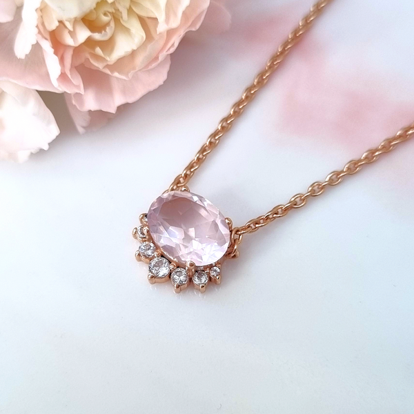 Aria Rose Quartz Necklace in 18k Rose Gold Vermeil