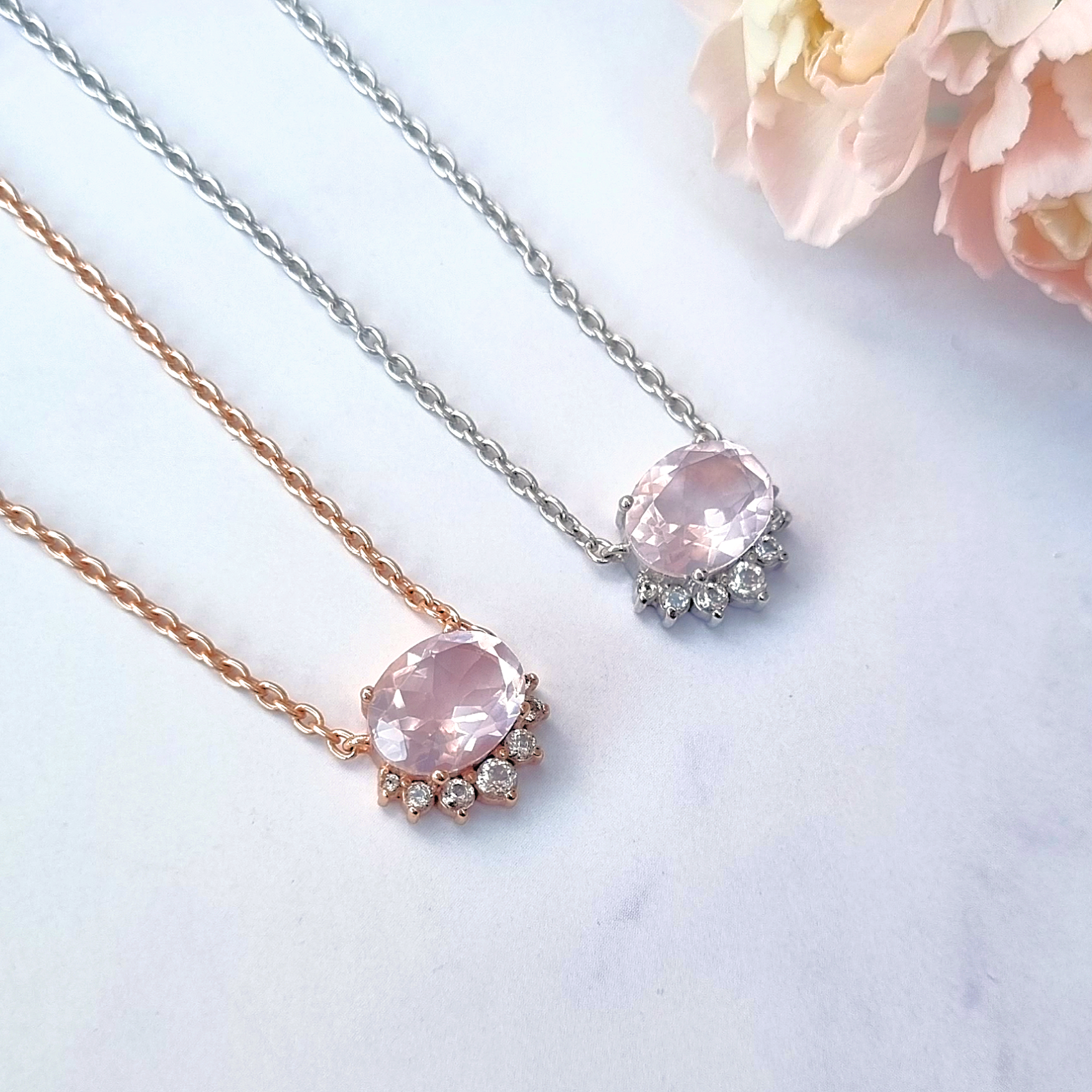 Aria Rose Quartz Necklace in Sterling Silver
