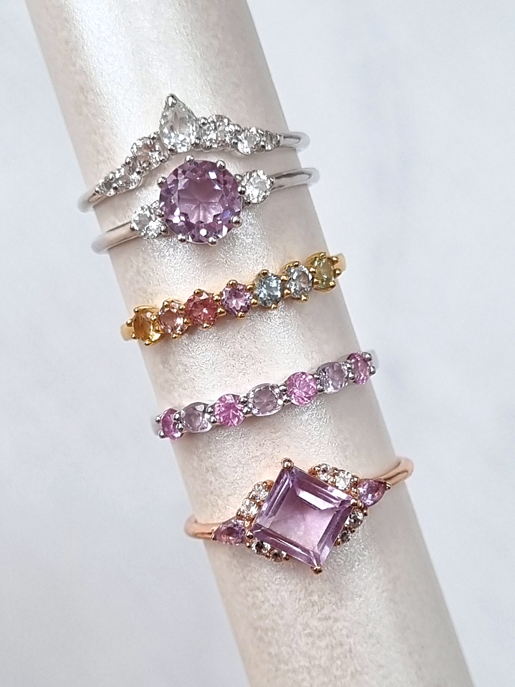 Pink Sapphire & Pink Amethyst Half Eternity Band in Sterling Silver