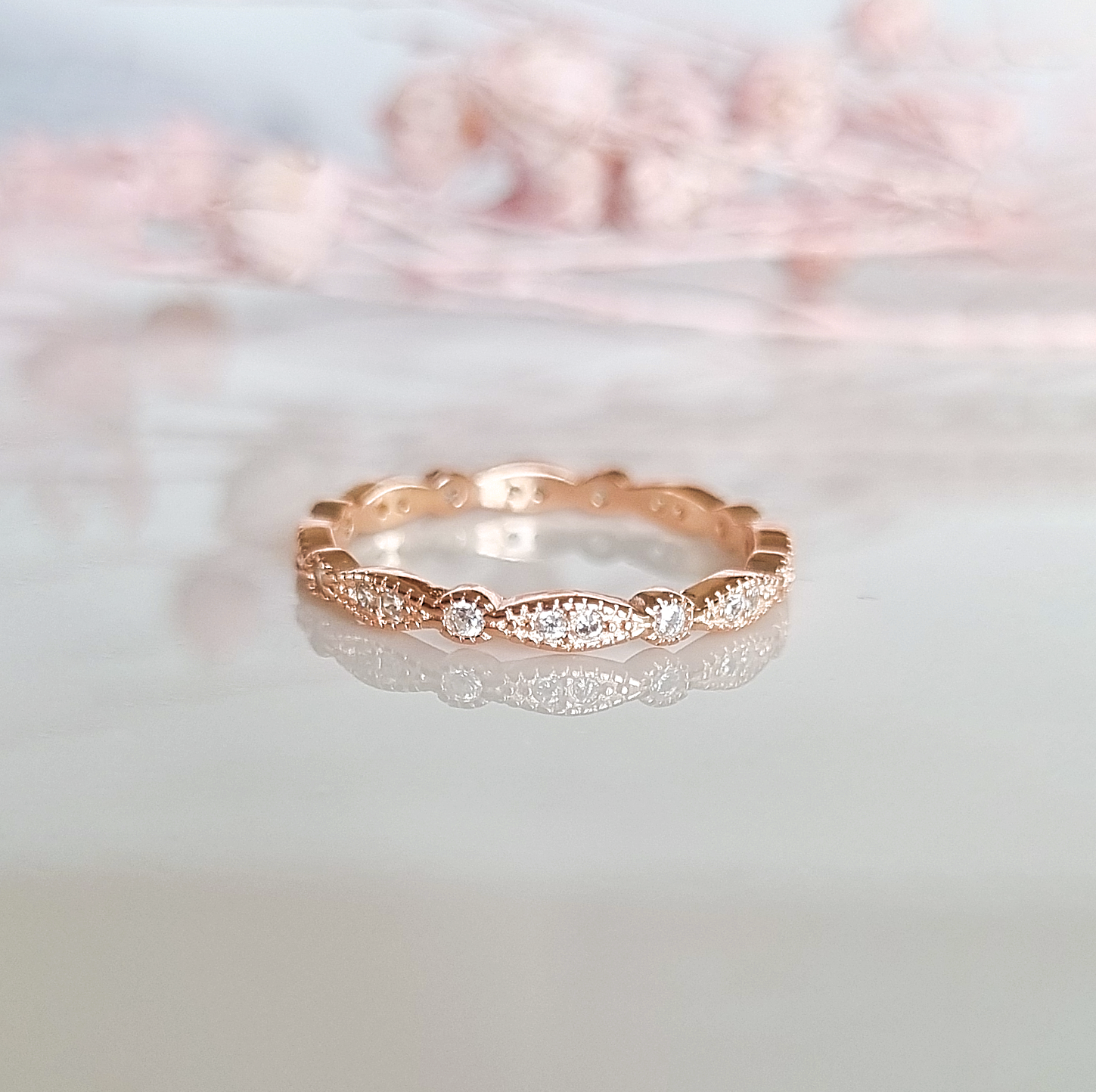 Vintage Style Full Eternity Band in Rose Gold