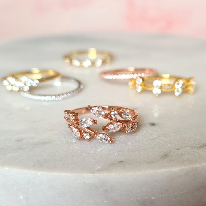 18k Rose Gold Plated Sterling Silver Adjustable Leaf Ring - Stackable, Stacking, Minimalist, Dainty Ring, Birthday, Anniversary, Bridal Gift, Gift For Her, Mum, Group Dainty Ring