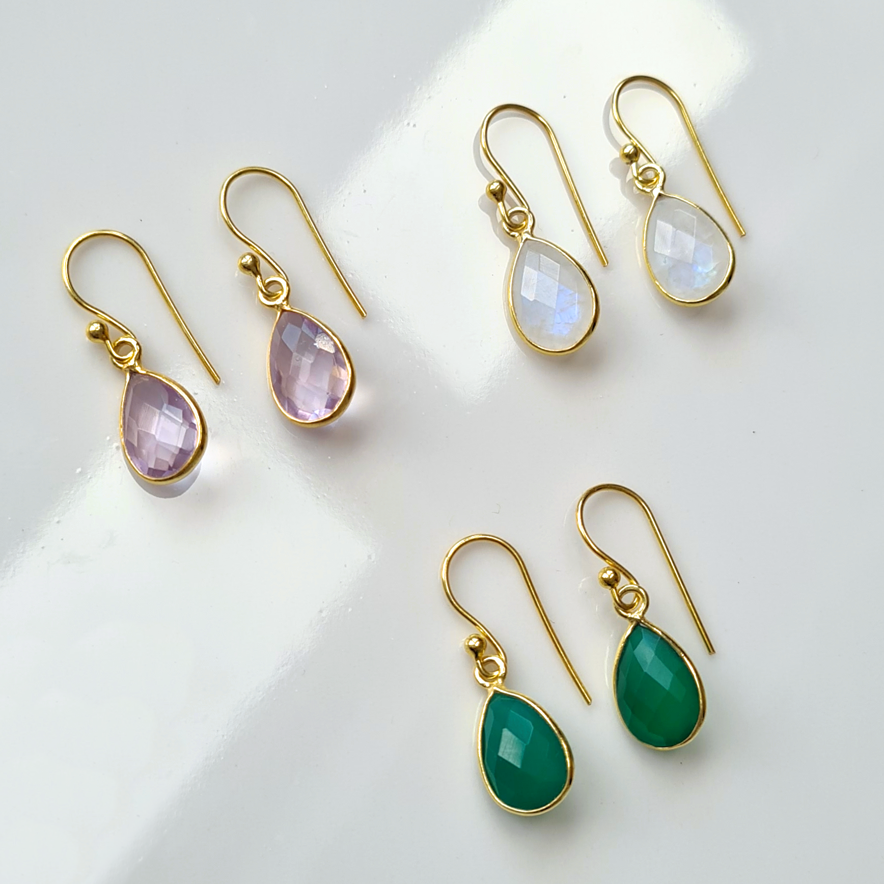 Rainbow Moonstone Drop Earrings in Gold Vermeil