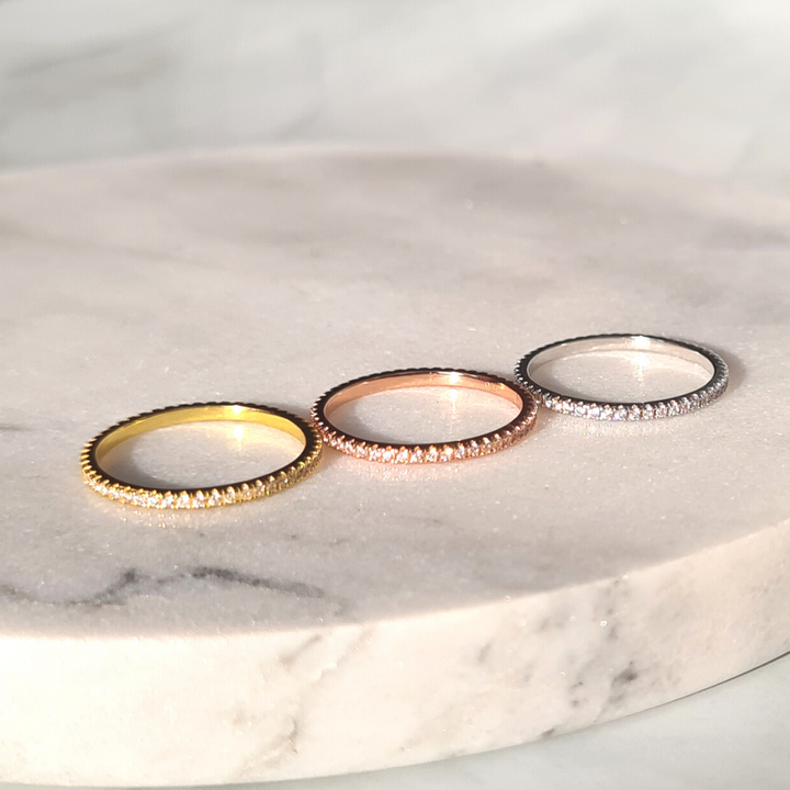 18k Rose Gold Plated Sterling Silver Full Band Eternity Ring (Thin Band) - Stackable, Minimalist, Dainty Ring, Birthday, Anniversary, Gift For Her, Wedding Band, Stackable Ring