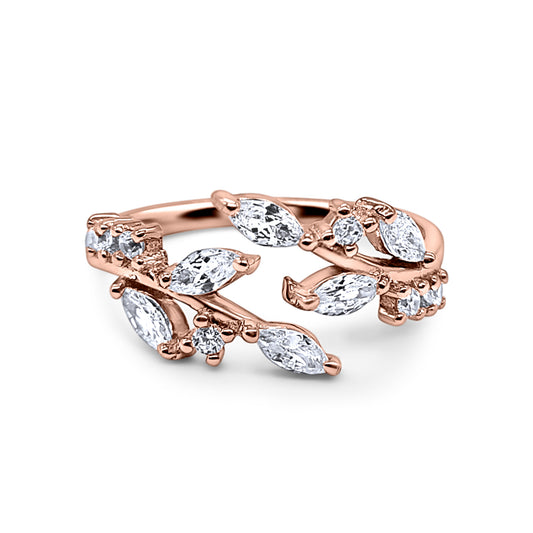 18k Rose Gold Plated Sterling Silver Adjustable Leaf Ring - Stackable, Stacking, Minimalist, Dainty Ring, Birthday, Anniversary, Bridal Gift, Gift For Her, Mum
