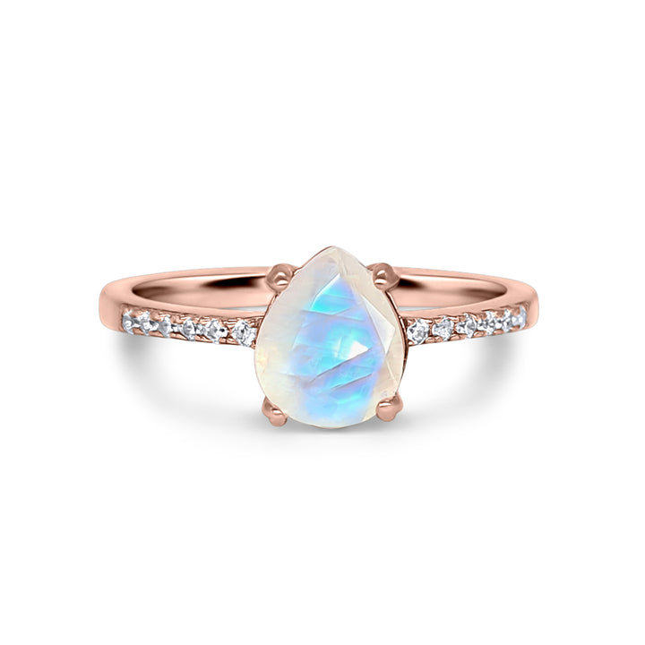 18k Rose Gold Vermeil Rainbow Moonstone Ring - Anniversary, Birthday, Gift for Her, Engagement, Promise, Gemstone Ring, Sterling Silver Ring