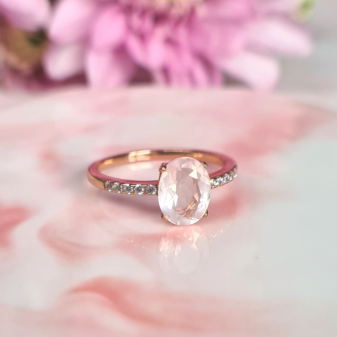STONE OF LOVE : Rose Quartz Ring in Rose Gold Vermeil - Anniversary, Birthday Gift for Her, Wife, Mum, Engagement, Promise, Gemstone Ring