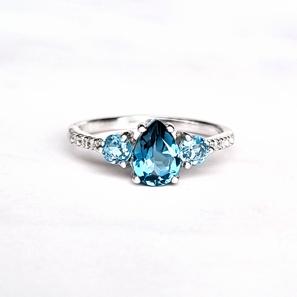 London Blue and round cut Swiss Blue Topaz engagement , promise and wedding Ring in sterling sliver