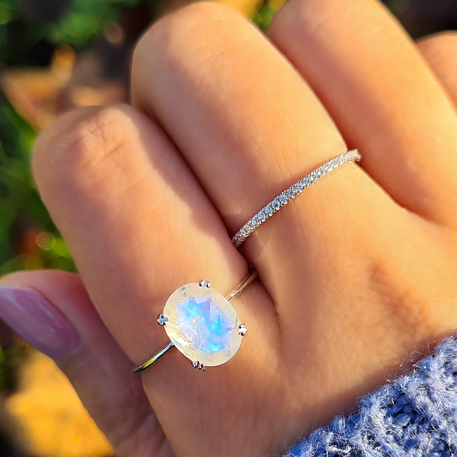 Sterling Silver Oval Cut Rainbow Moonstone Ring - Anniversary, Birthday, Mother's Day Gift for her, Engagement, Gemstone Ring